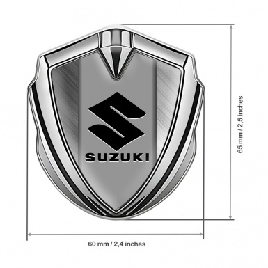 Suzuki 3d Emblem Badge Silver Brushed Steel Black Logo Variant