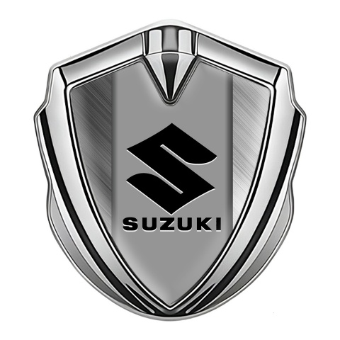Suzuki 3d Emblem Badge Silver Brushed Steel Black Logo Variant