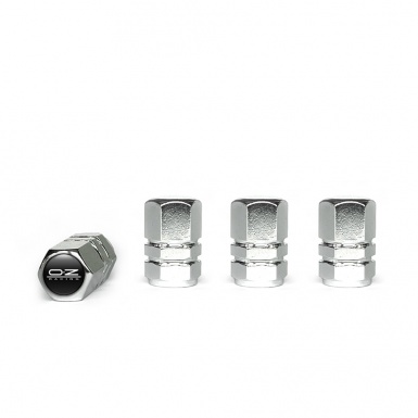 OZ Tyre Valve Caps Chrome 4 pcs Black Racing Logo