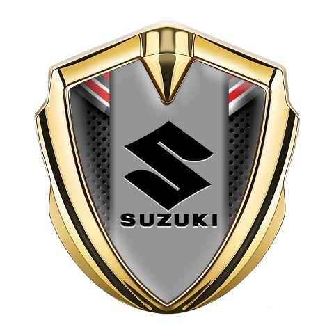 Suzuki Emblem Car Badge Gold Perforated Metal Black Logo Edition