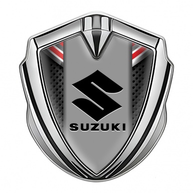 Suzuki Emblem Car Badge Silver Perforated Metal Black Logo Edition