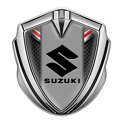 Suzuki Emblem Car Badge Silver Perforated Metal Black Logo Edition
