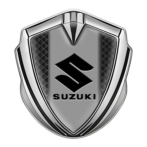 Suzuki Metal Domed Emblem Silver Dark Squares Black Logo Design