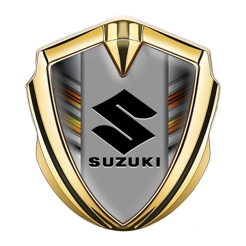 Suzuki Badge Self Adhesive Gold Orange Stripes Black Logo Edition