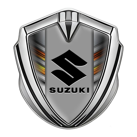 Suzuki Badge Self Adhesive Silver Orange Stripes Black Logo Edition