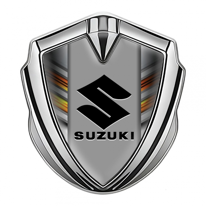 Suzuki Badge Self Adhesive Silver Orange Stripes Black Logo Edition