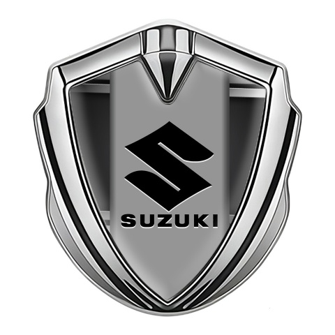 Suzuki Badge Self Adhesive Silver Grey Panel Black Logo Edition