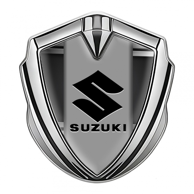 Suzuki Badge Self Adhesive Silver Grey Panel Black Logo Edition