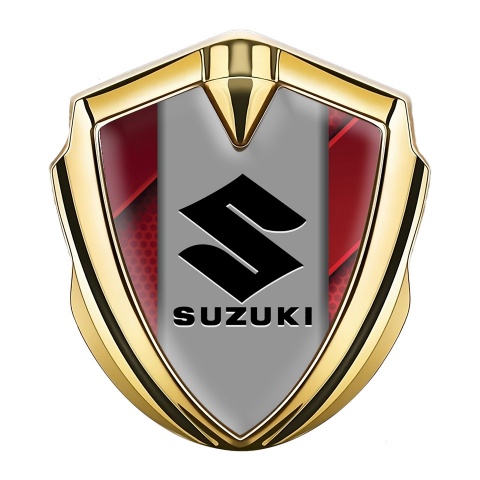 Suzuki Metal Emblem Self Adhesive Gold Red Details Black Logo Design