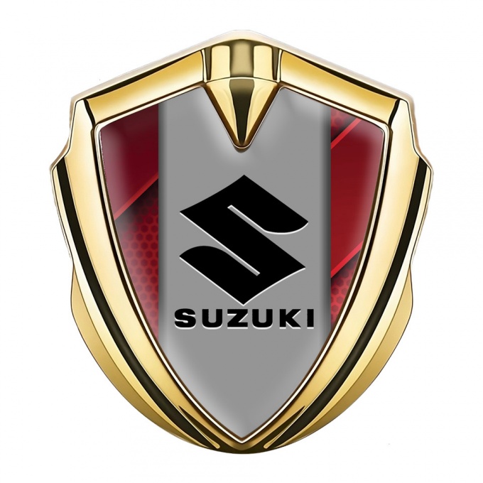 Suzuki Metal Emblem Self Adhesive Gold Red Details Black Logo Design