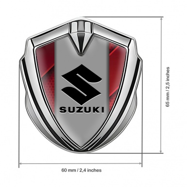 Suzuki Metal Emblem Self Adhesive Silver Red Details Black Logo Design