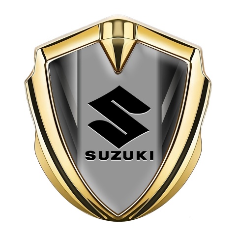Suzuki Metal Emblem Self Adhesive Gold Grey Strokes Black Logo Design