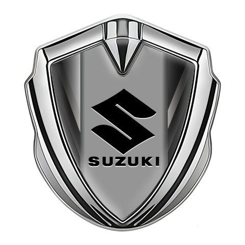 Suzuki Metal Emblem Self Adhesive Silver Grey Strokes Black Logo Design