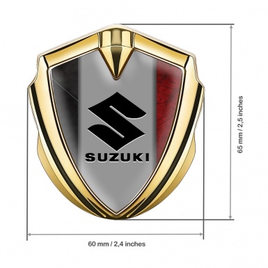 Suzuki Fender Emblem Badge Gold Red Surface Black Logo Motif