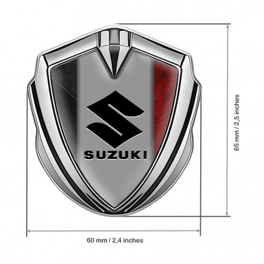 Suzuki Fender Emblem Badge Silver Red Surface Black Logo Motif