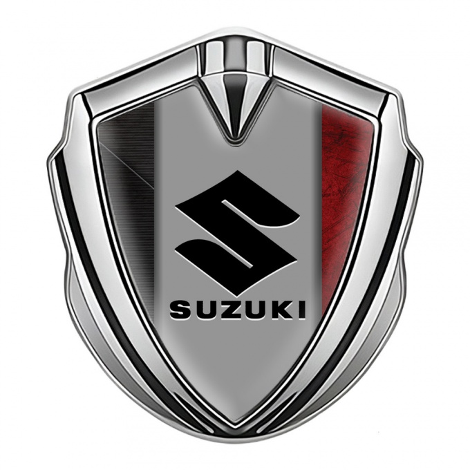 Suzuki Fender Emblem Badge Silver Red Surface Black Logo Motif