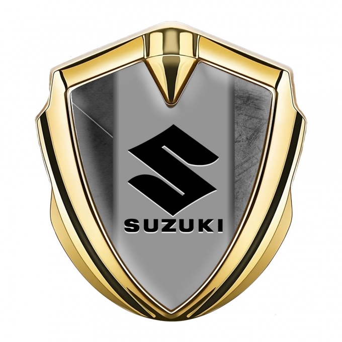 Suzuki Emblem Trunk Badge Gold Scratched Texture Black Logo Motif