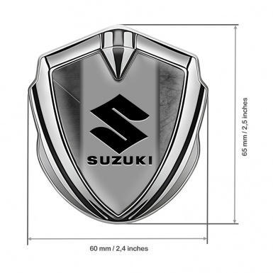 Suzuki Emblem Trunk Badge Silver Scratched Texture Black Logo Motif