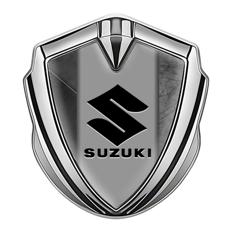 Suzuki Emblem Trunk Badge Silver Scratched Texture Black Logo Motif