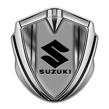 Suzuki Metal Emblem Badge Silver Steel Frame Black Logo Edition