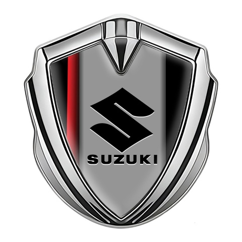 Suzuki Bodyside Domed Emblem Silver Red Stripe Black Logo Edition