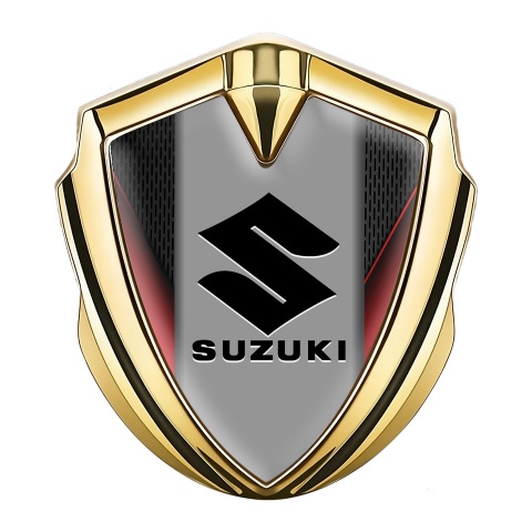 Suzuki Emblem Metal Badge Gold Red Sides Black Logo Edition