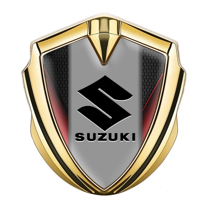 Suzuki Emblem Metal Badge Gold Red Sides Black Logo Edition