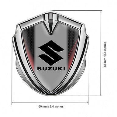 Suzuki Emblem Metal Badge Silver Red Sides Black Logo Edition