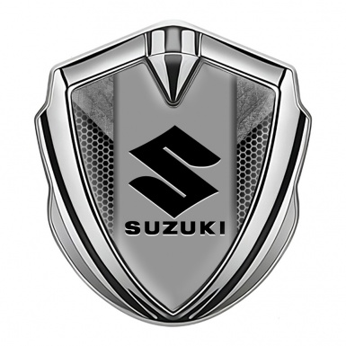 Suzuki Emblem Car Badge Silver Honeycomb Pattern Black Logo Edition