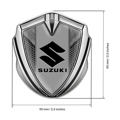 Suzuki Emblem Car Badge Silver Honeycomb Pattern Black Logo Edition