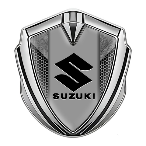 Suzuki Emblem Car Badge Silver Honeycomb Pattern Black Logo Edition