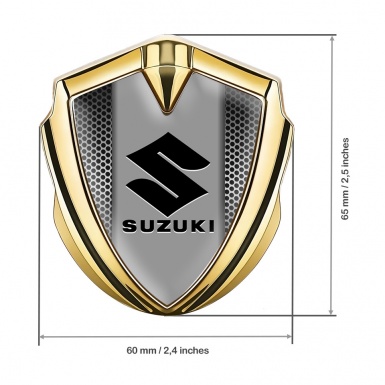 Suzuki Metal Domed Emblem Gold Steel Grate Texture Black Logo
