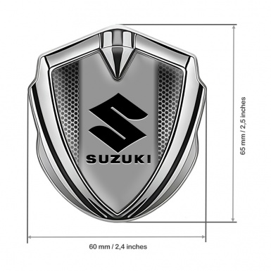 Suzuki Metal Domed Emblem Silver Steel Grate Texture Black Logo