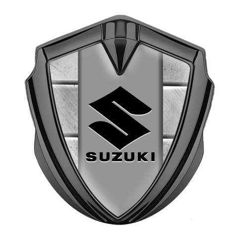 Suzuki Emblem Badge Self Adhesive Graphite Stone Pattern Black Logo