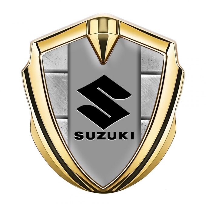 Suzuki Emblem Badge Self Adhesive Gold Stone Pattern Black Logo