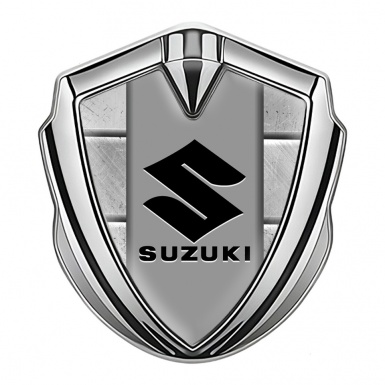 Suzuki Emblem Badge Self Adhesive Silver Stone Pattern Black Logo