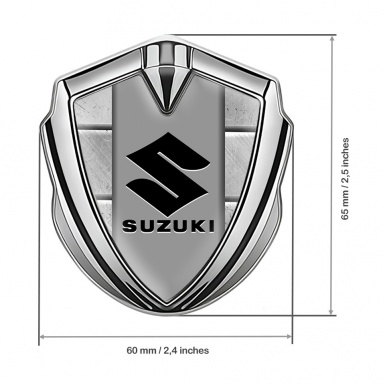 Suzuki Emblem Badge Self Adhesive Silver Stone Pattern Black Logo