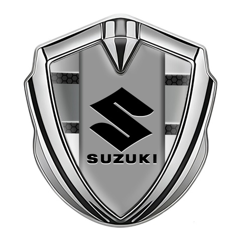 Suzuki Emblem Fender Badge Silver Hex Element Black Logo Design