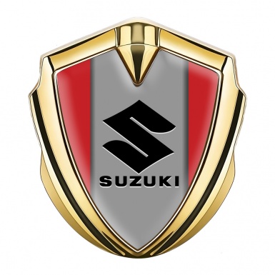 Suzuki Metal Emblem Badge Gold Red Print Black Logo Design