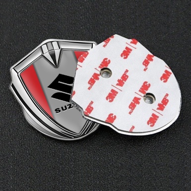 Suzuki Metal Emblem Badge Silver Red Print Black Logo Design