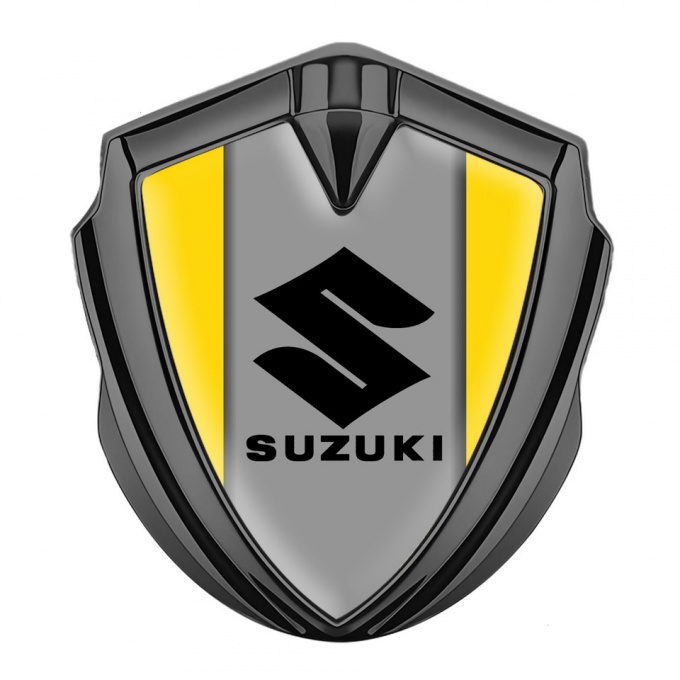 Suzuki Domed Emblem Badge Graphite Yellow Print Black Logo Design
