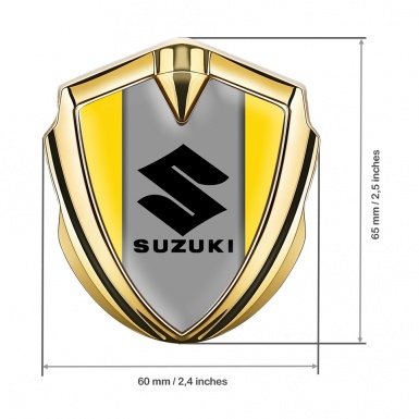 Suzuki Domed Emblem Badge Gold Yellow Print Black Logo Design