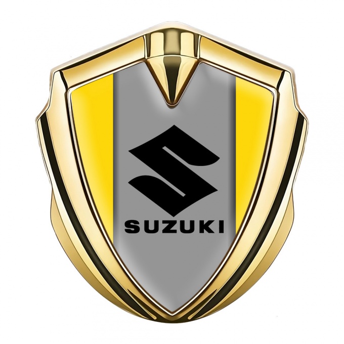 Suzuki Domed Emblem Badge Gold Yellow Print Black Logo Design