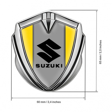 Suzuki Domed Emblem Badge Silver Yellow Print Black Logo Design