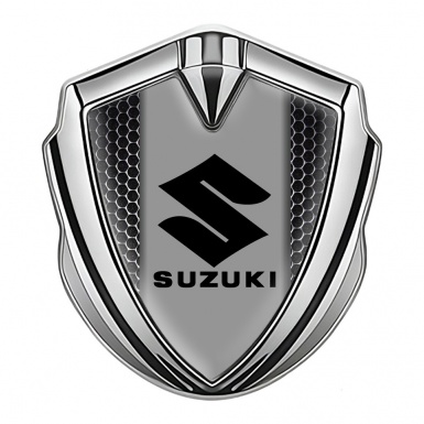 Suzuki Bodyside Domed Emblem Silver Metallic Mesh Black Logo Design
