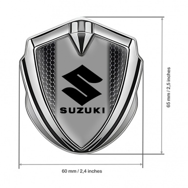 Suzuki Bodyside Domed Emblem Silver Metallic Mesh Black Logo Design