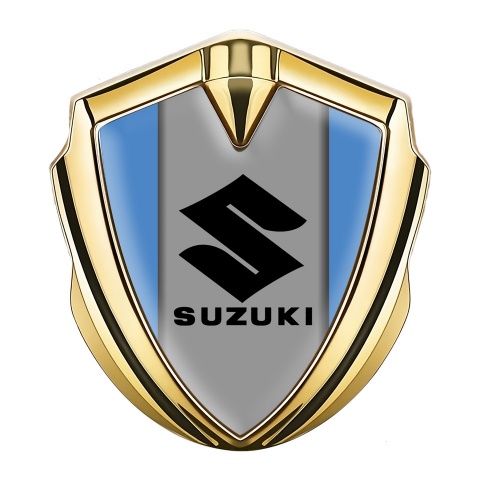 Suzuki Emblem Metal Badge Gold Glacial Blue Black Logo Design