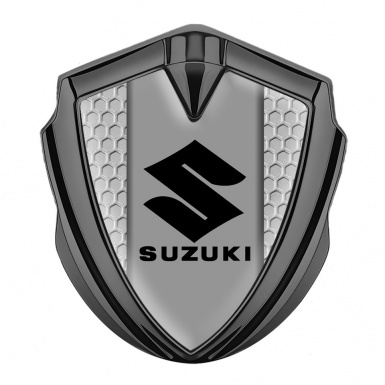 Suzuki Metal Domed Emblem Graphite Grey Honeycomb Black Logo Motif