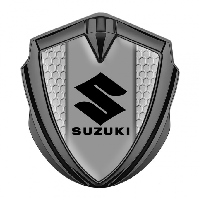 Suzuki Metal Domed Emblem Graphite Grey Honeycomb Black Logo Motif