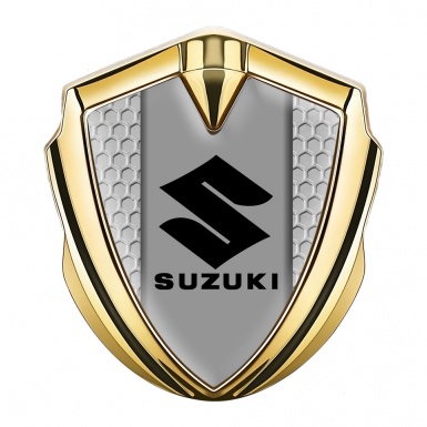 Suzuki Metal Domed Emblem Gold Grey Honeycomb Black Logo Motif